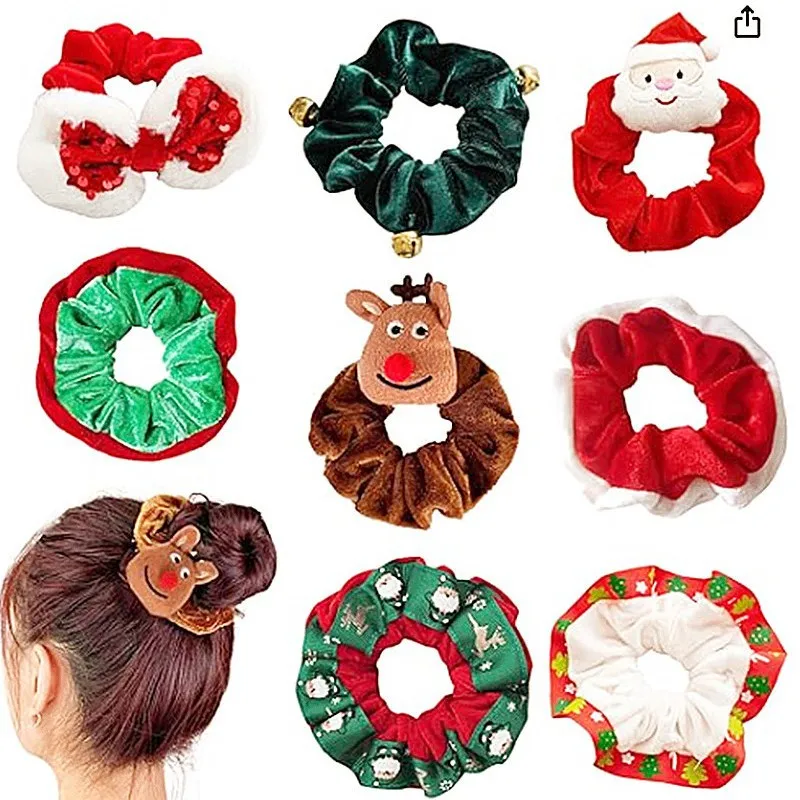 

8Pcs Christmas Hair Bands Set, Cross-border Best Seller, Plush Headband with Bells, Festive Gift for Women