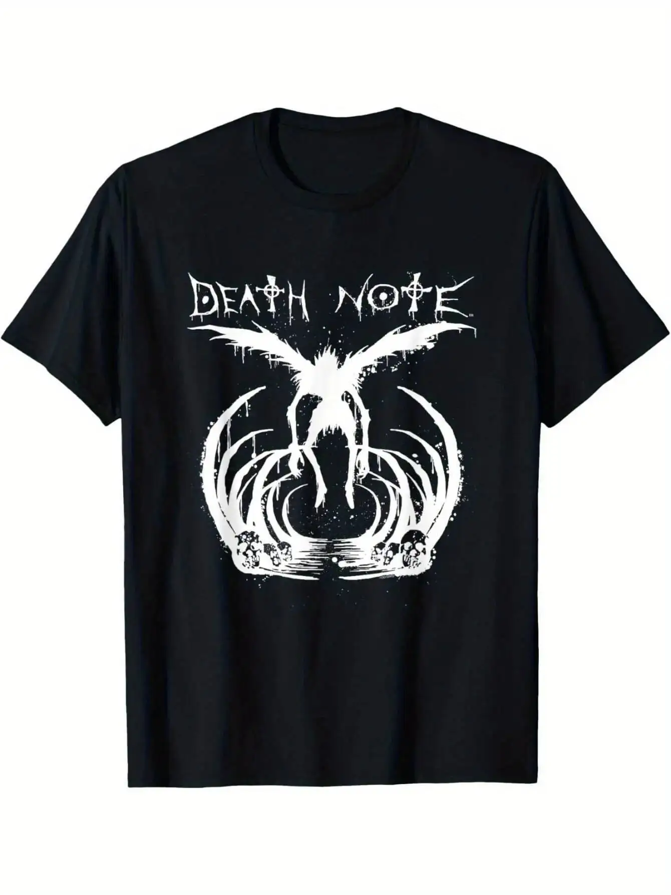 

Death Note Graphic T-Shirt - Anime-Inspired Black Tee With White Ryuk Character & Red Splash Design