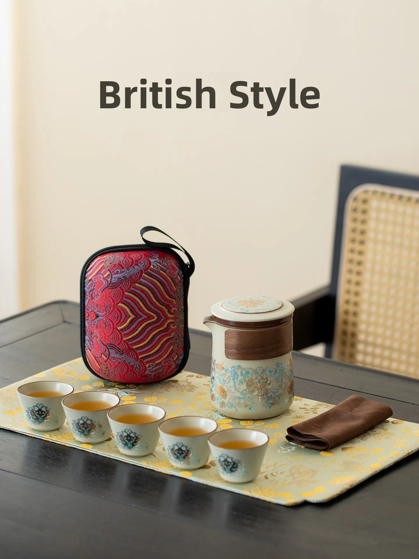 

Portable Travel Tea Set Ceramic Gongfu Tea Brewing Pot And Cup Quick Guest Cup Birthday Gift Yellow Luzhou Porcelain Set