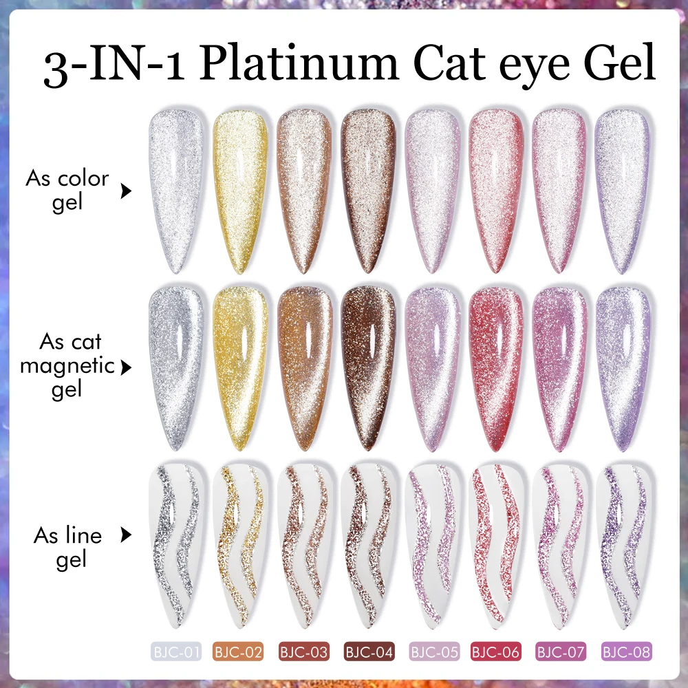 CHUNSHU 10ml Platinum Cat Magnetic Gel 9D Soak Off UV Gel Nail Polish 3-In-1 Shining Sliver Cat Eye Glitter Varnish For Manicure