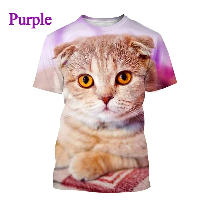 Cute 3D Printing Cat Scottish Fold T Shirt Men And Women Summer Fashion Oversize Round Neck Short Sleeve Animal Cat Tee Tops Kid