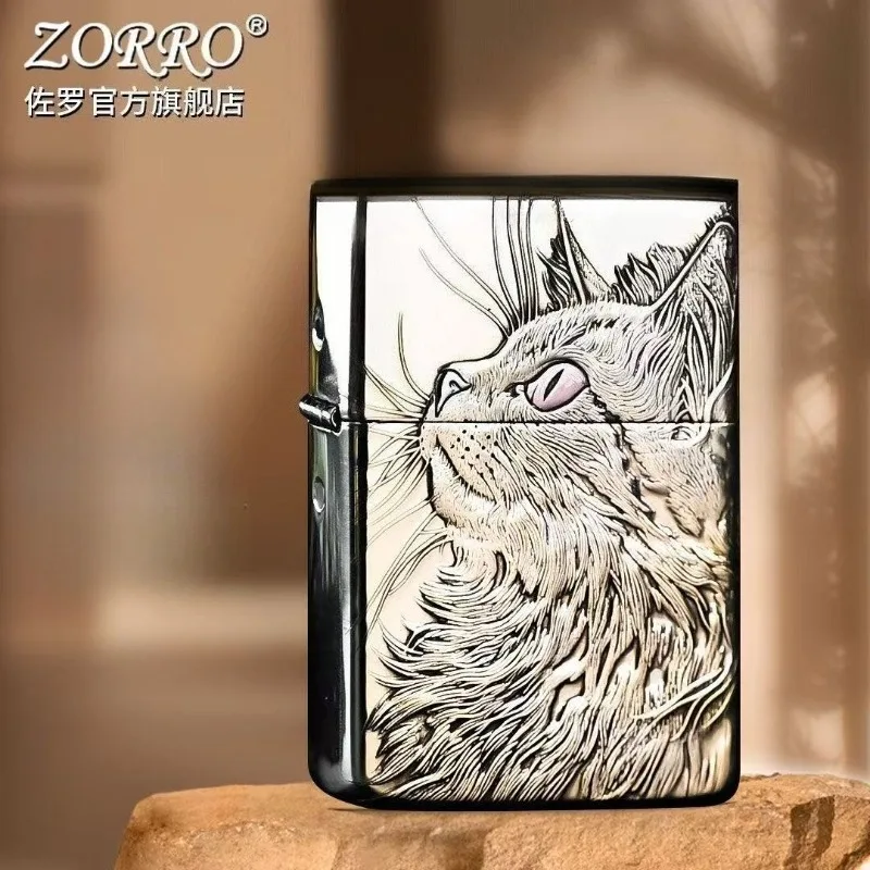 

2025 ZORRO 902, масляная зажигалка, двусторонняя резная мужская подарочная шлифовальная круга, старомодный ретро ветрозащитный круг