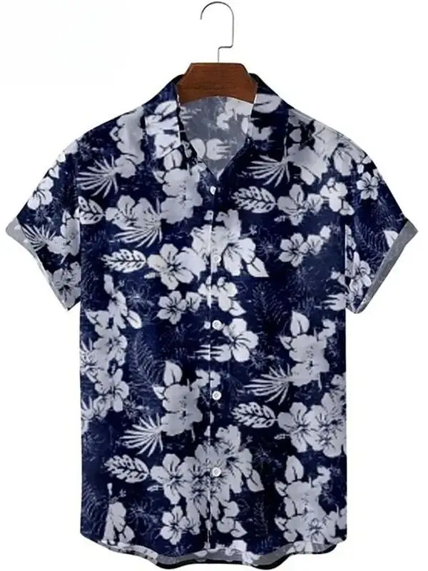 

Large Size Casual Men's Short Sleeve Floral Shirt Lapel Print Polyester Fashion Urban Style Four Seasons Youth Polyester Fiber