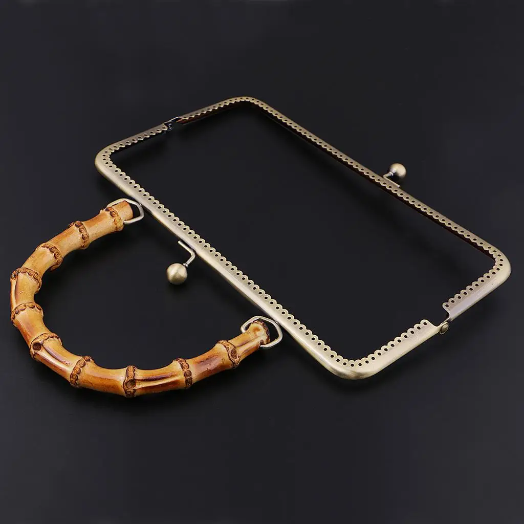 1Pc Bamboo Handle Metal Frame Kiss Clasp Lock for DIY Handbag Purse