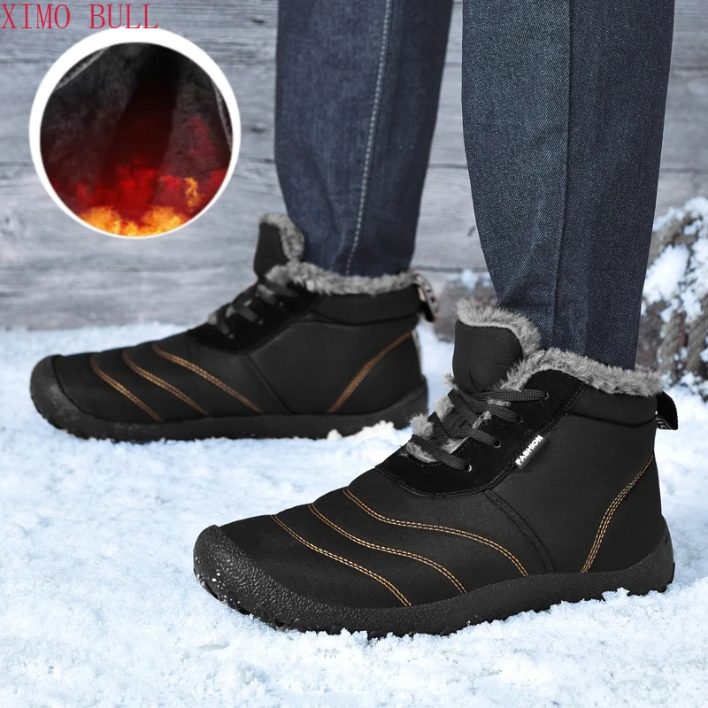 

Зимние зимние ботинки для мужчин и женщин, сохраняющие тепло хлопчатобумажные туфли, уличная походная обувь, плюшевые теплые высокие ботильоны, большой размер 48, мужские кроссовки