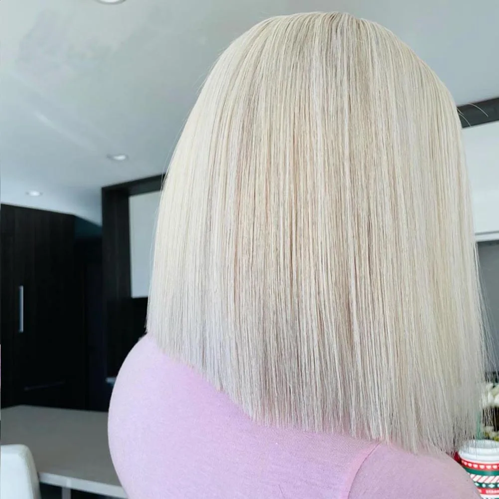 Fashiomag Women's Short Bob Straight Hair Wig Light Blonde Lace Front Heat Resistant Soft Natural Looking Fiber