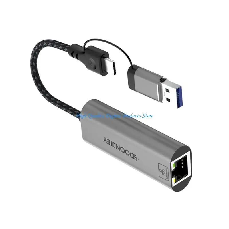 U2JE USB A Type C To LAN Ethernet Adapters Fast 1000Mbps Cord Connection For Laptops