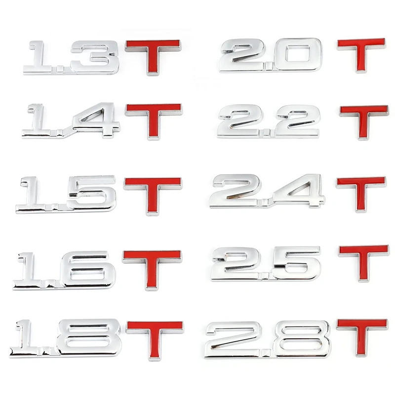 Newest Car 3D Metal 1.3T 1.4T 1.5T 1.6T 1.8T 2.0T 2.2T 2.4T 2.5T 2.8T 3.0T Logo Displacement Emblem Trunk Badge Decal Sticker