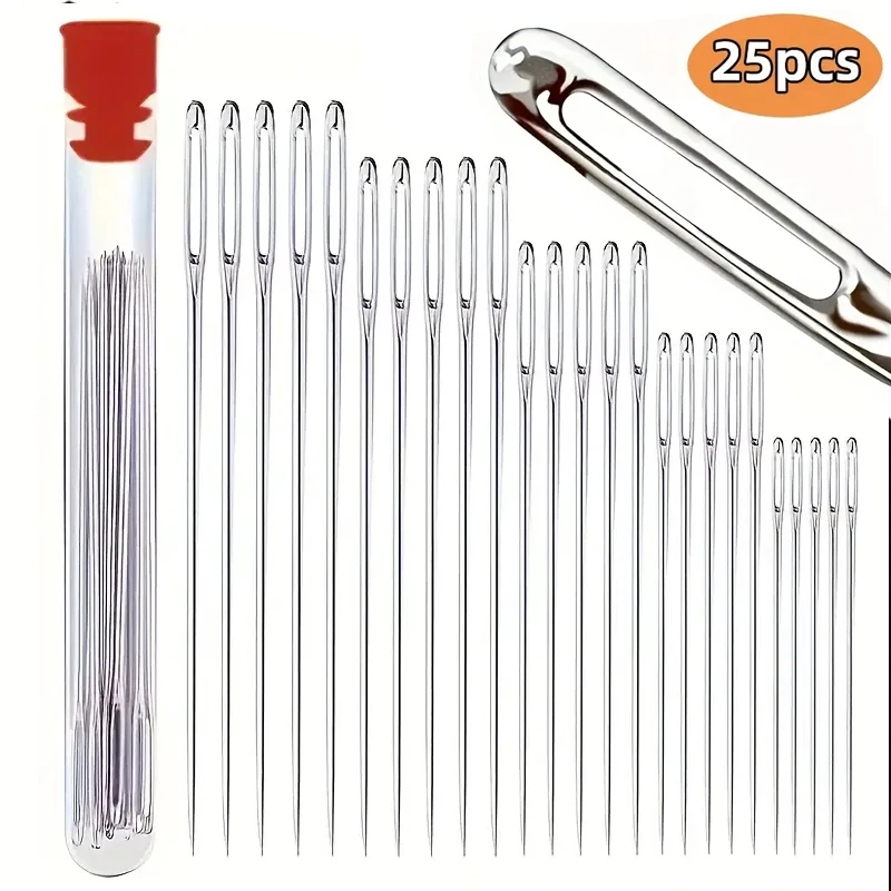 25 Pcs Large Eye Stitching Needles Sewing Needles Handmade Leather Needle Steel Yarn Knitting Needles Sewing Tool Set