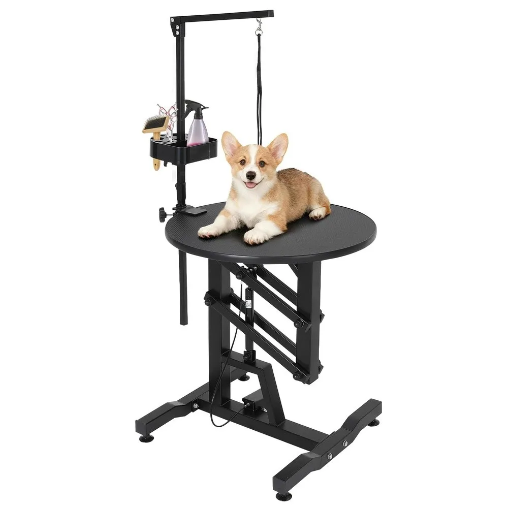 24'' Hydraulic Lift Dog Grooming Table Adjustable Cat Drying Rotating Desktop Foldable Adjustable Arm Portable Non Slip