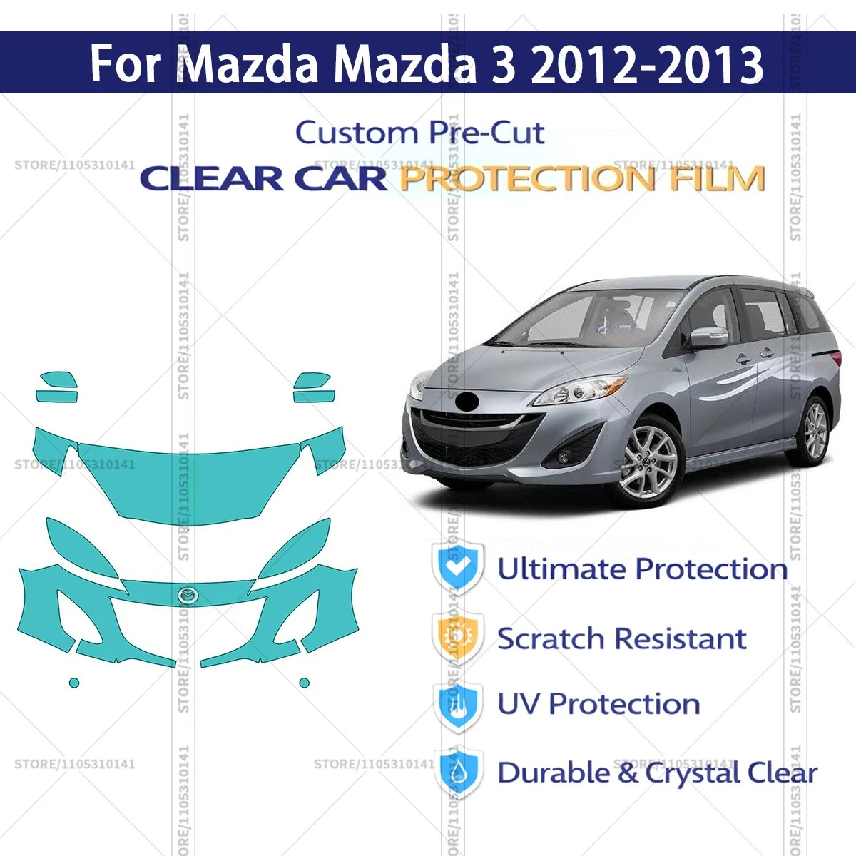 

For Mazda Mazda 3 2012-2013 Pre-Cut Paint Protection Film PPF Transparent Car Film Automotive PPF Front Kit Professional