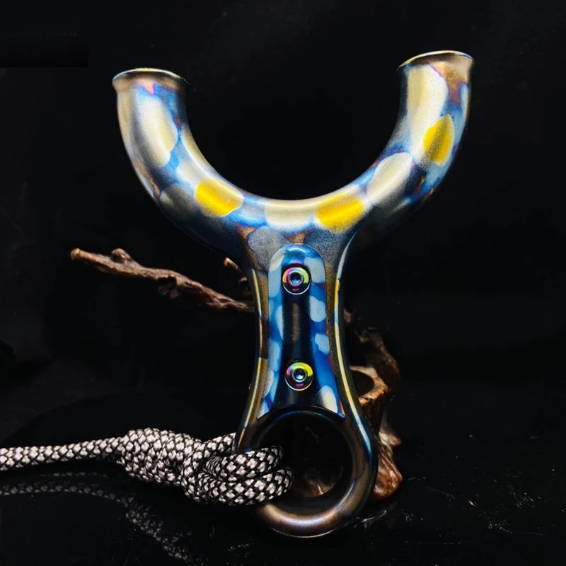 Outdoor Portable EDC Titanium Alloy Tc21 Flat Rubber Band Slingshot Tool