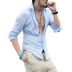 Men's New Thin Water Washed Linen Pure Cotton Men's Long Sleeved Shirt Casual Shirt