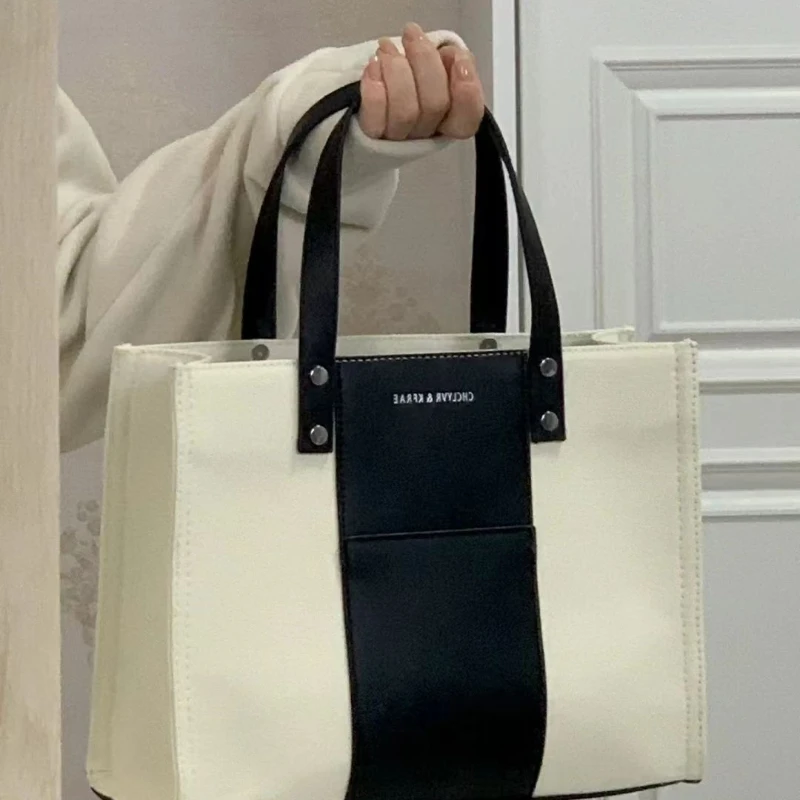 Corahkrimon niche borsa tote giapponese in bianco e nero tela borsa a tracolla diagonale a spalla singola per studenti di grande capacità