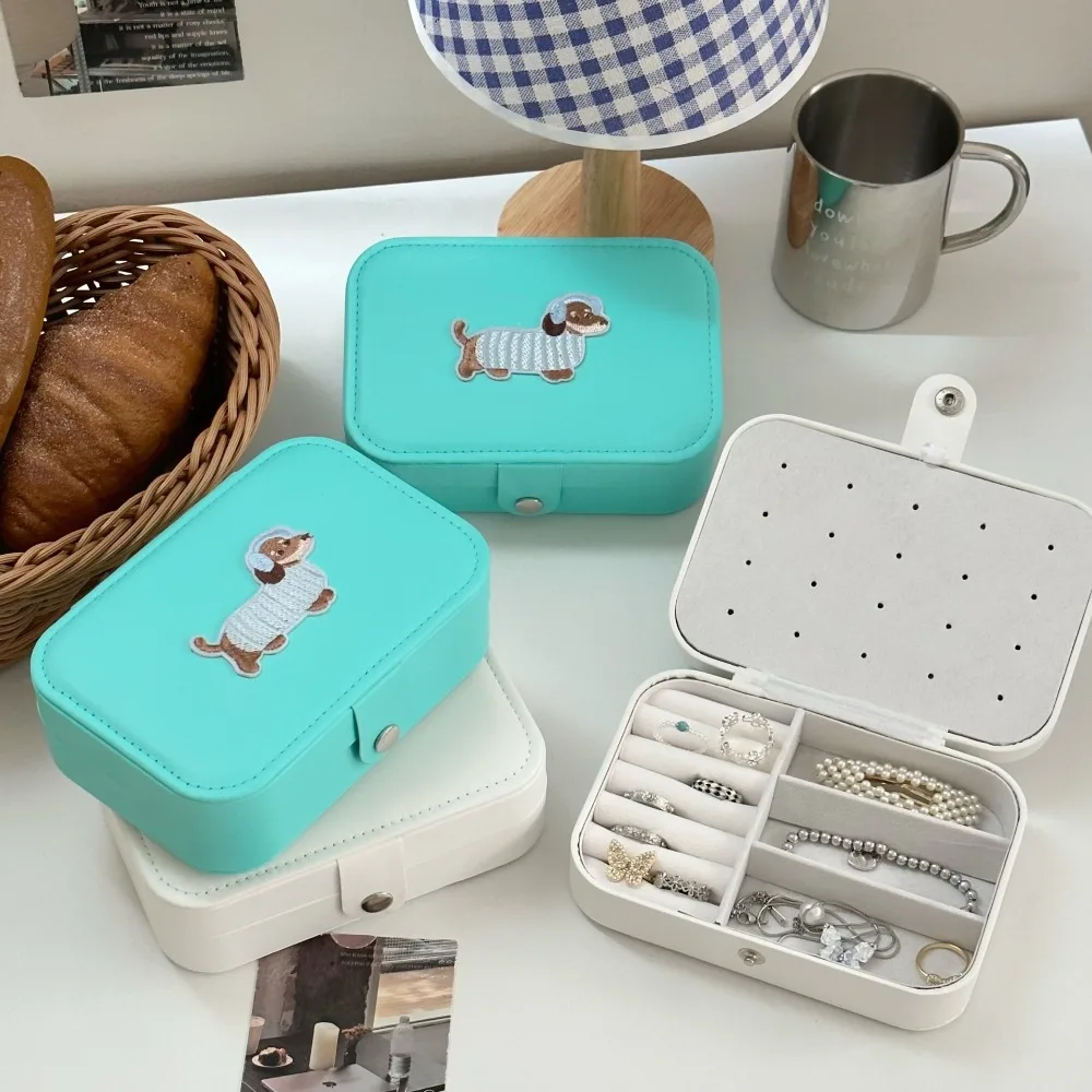 

PU Leather Trinkets Storage Organizer Lovely Dog Cartoon Sausage Puppy Jewelry Storage Case Dustproof Large Capacity