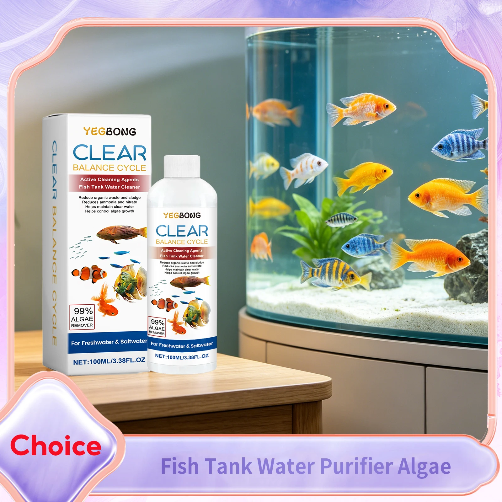 Agente Clarificador de Agua para Peceras, Limpieza Profunda, Eliminación de Manchas y Algas, Control del Crecimiento de Algas, Purificador de Agua para Peceras