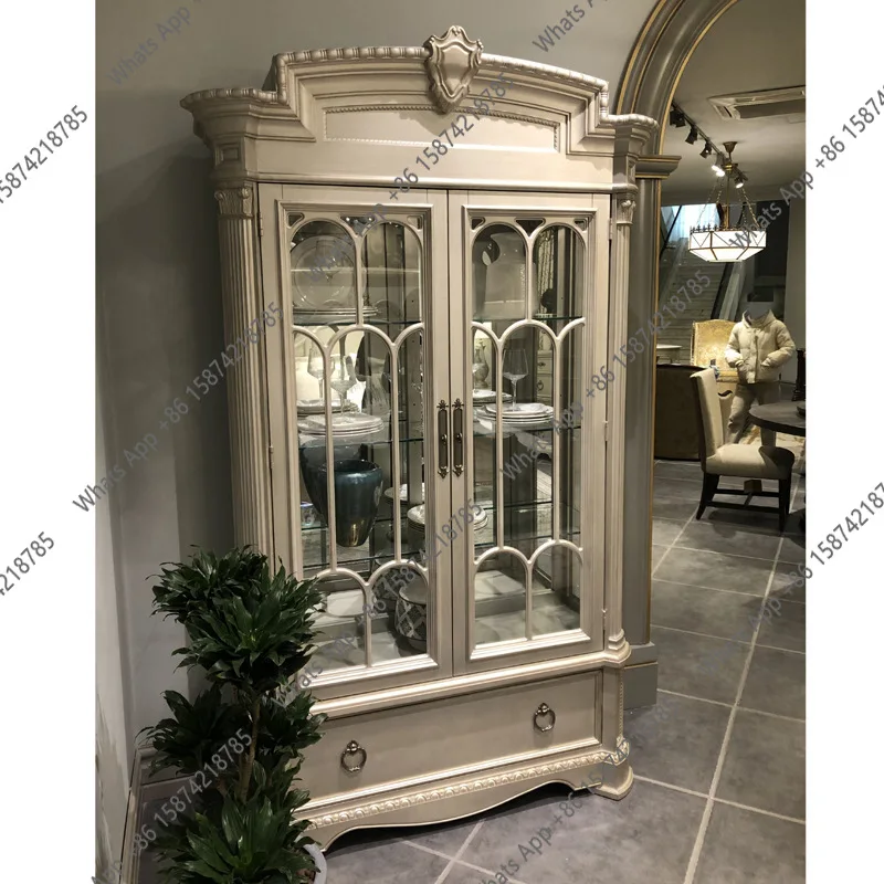American all-solid wood wine cabinet two-door display cabinet living room with glass locker double-door high and low wine cabine