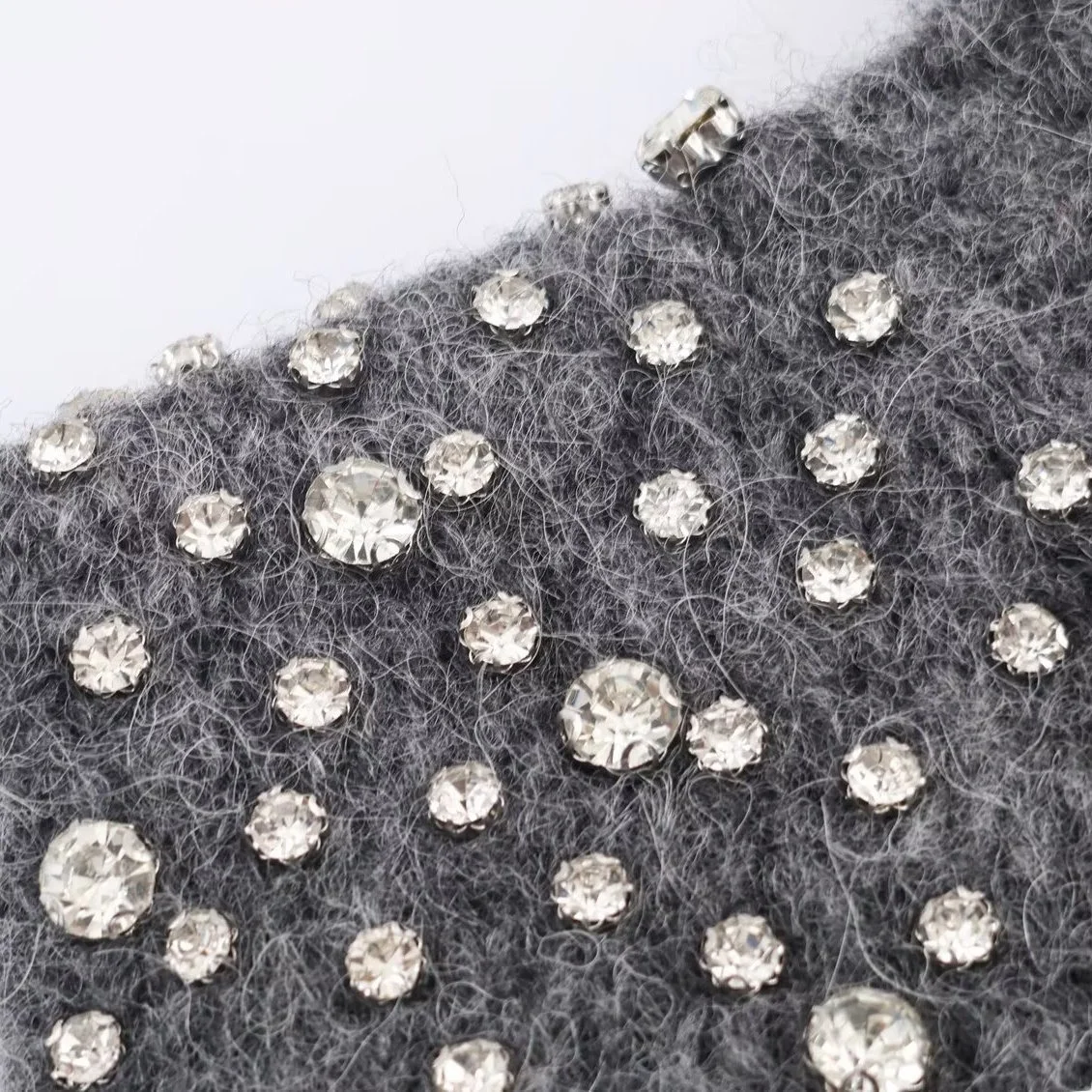 JNLEAOG خريف جديد للمرأة Faion الصوف مزيج مجوهرات حبة مزينة أعلى جولة Ne البلوز ألياف البوليستر مزيج سترة #4