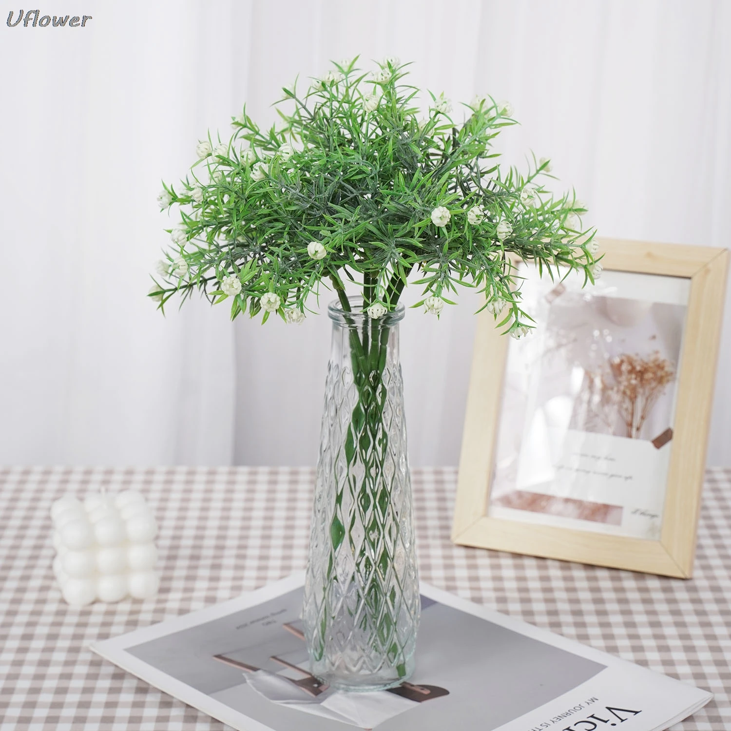 

Artificial Fern Grass Green Leaf Plastic Plants for Home Garden Wedding Wall Outdoor Decor Fake Flowers