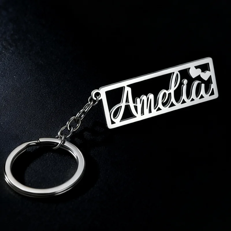 

Stainless Steel Your Name Keychain Custom llaveros Stainless Steel Square Hollow Nameplate Tag Personalized Car Key Ring Gift