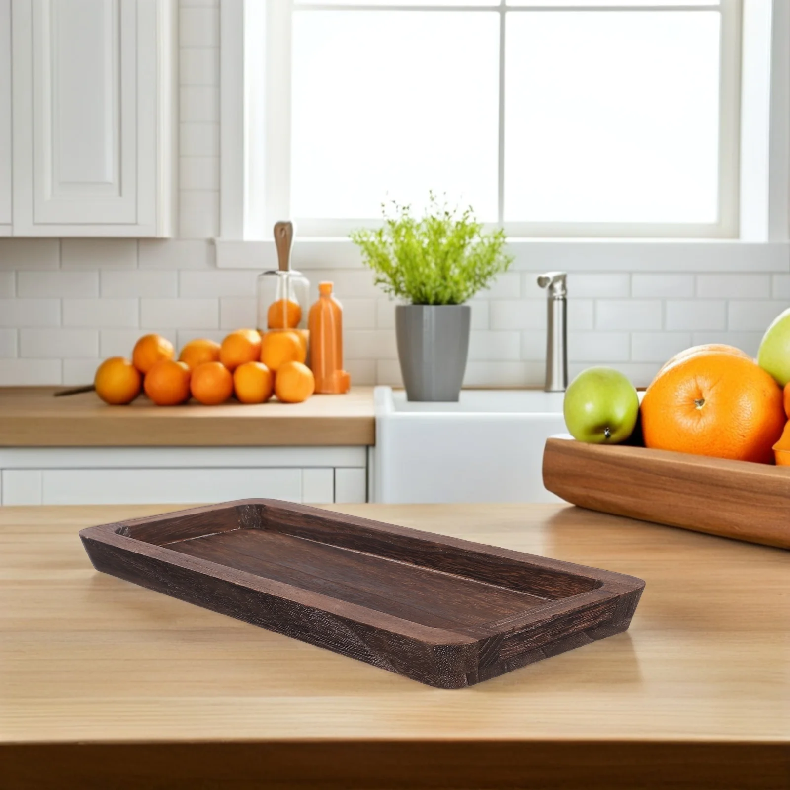 

Long Rustic Wooden Tray Rectangular Decorative Serving Plate Farmhouse Style Narrow Tray Coffee Table Dining Kitchen Decor