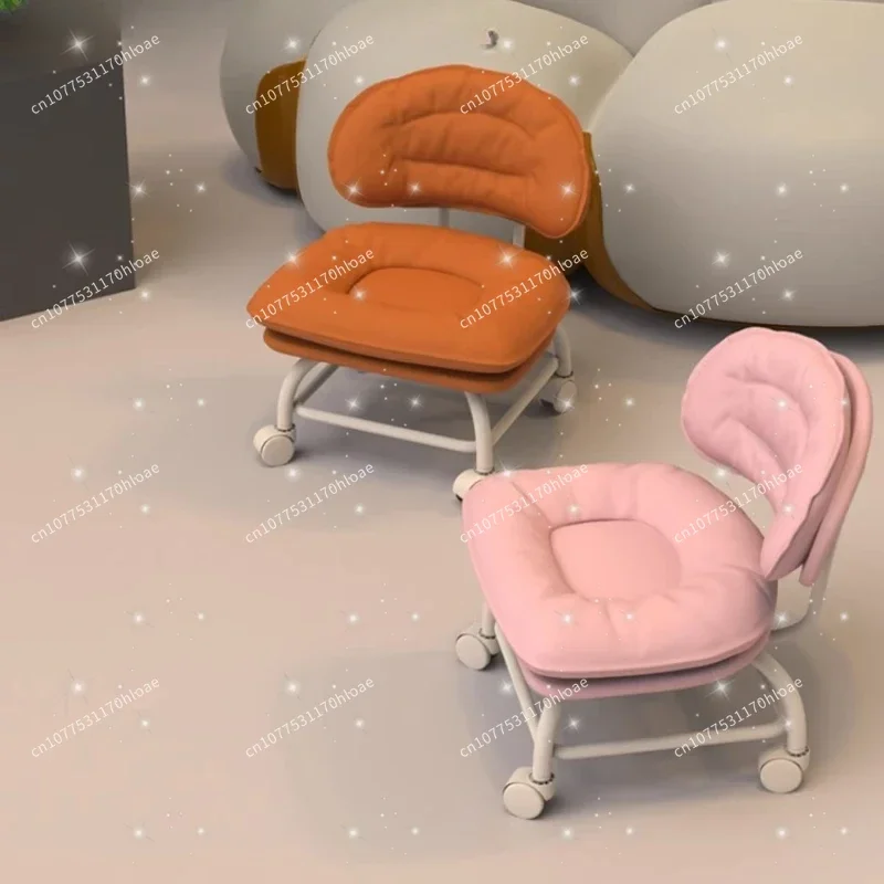 Universal Wheel Small Stool with Wheels, Low Stool, Household Shoe Changing Stool, Mobile Sofa Stool, Backrest Chair