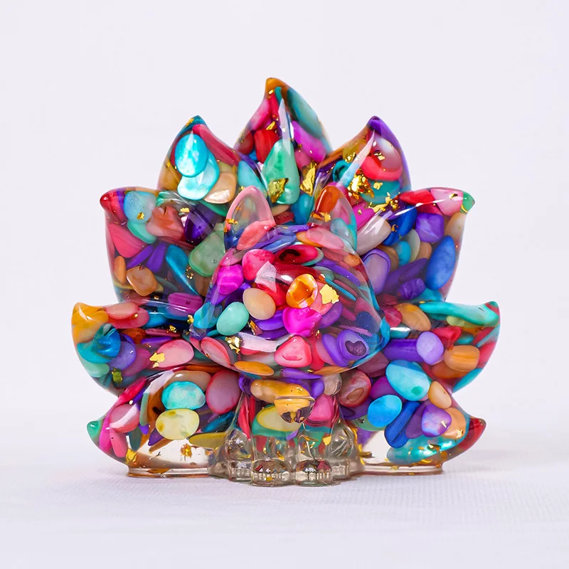 3D Kristall Neun-Schwänziger Fuchs Harzguss-Statue Bunte Edelstein-Tierfigur Schreibtisch-Ornament Heilstein-Skulptur Geschenk