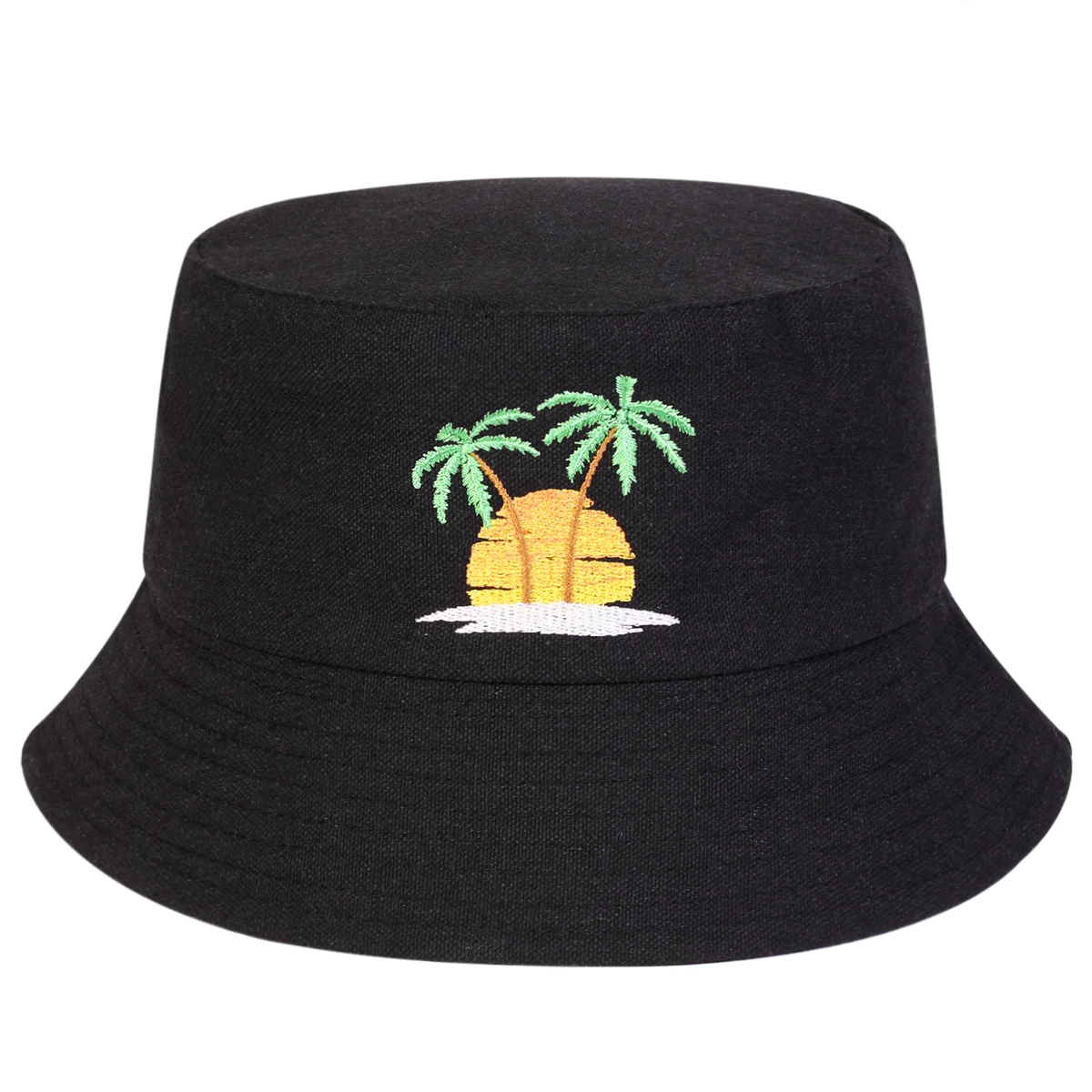 Unisex Sunset Coconut Tree Panama Fisherman Hat Outdoor Travel Hat Sunscreen Hats for Men Women Bucket Hat