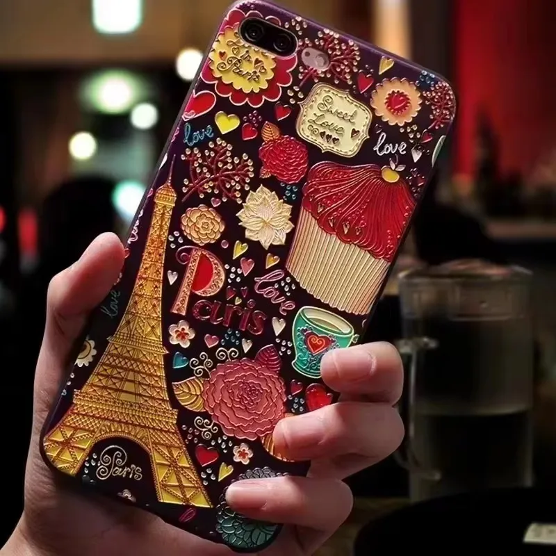 For LG G6 / G7 / G8 Case 3D Flower Relief Silicone Emboss Back Covers For LG G8 Thinq Cases LGG6 LGG7 LGG8 Soft Cute Cartoon