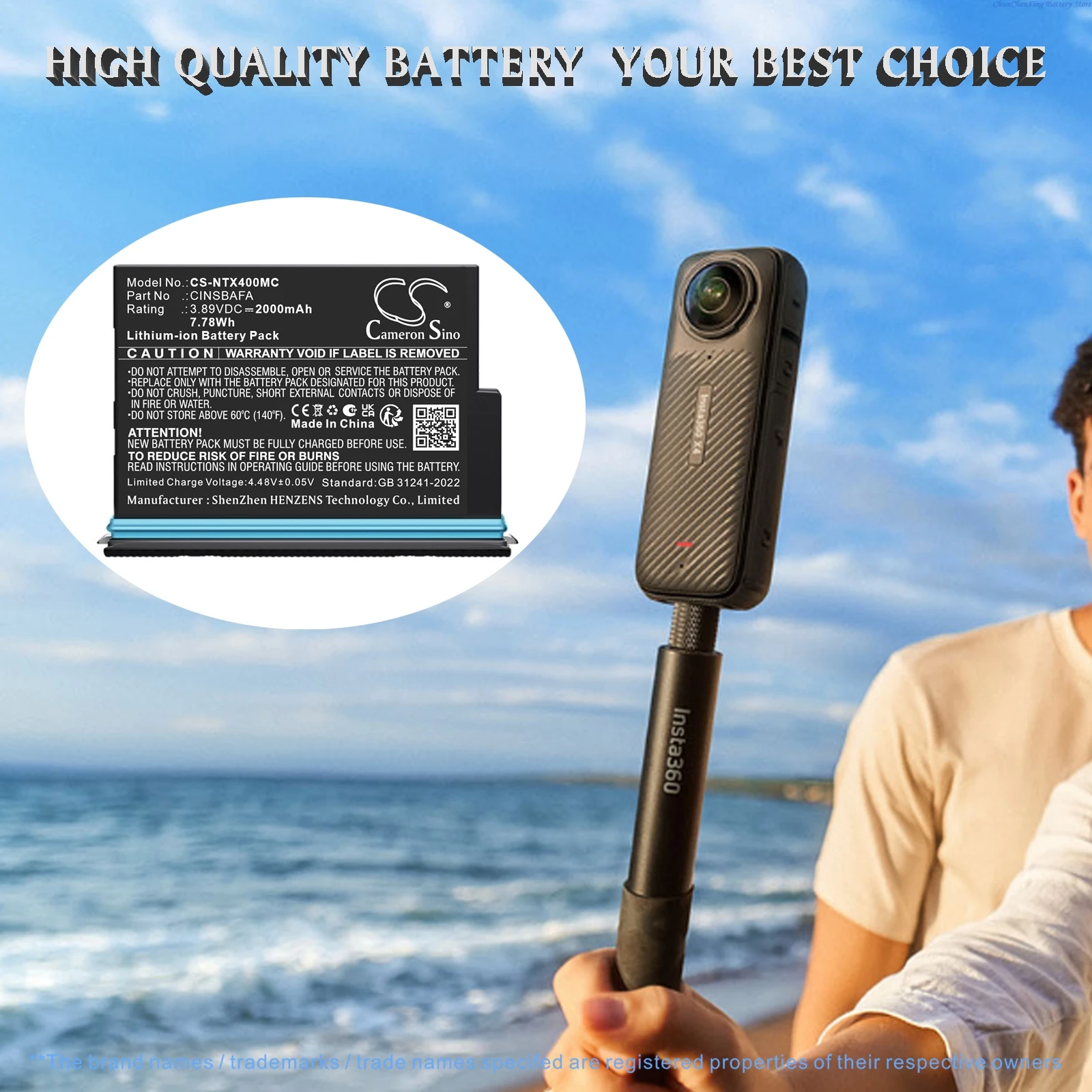 

Cameron Sino 3.89V 2000mAh Camera Battery CINSBAFA for Insta360 X4 Air