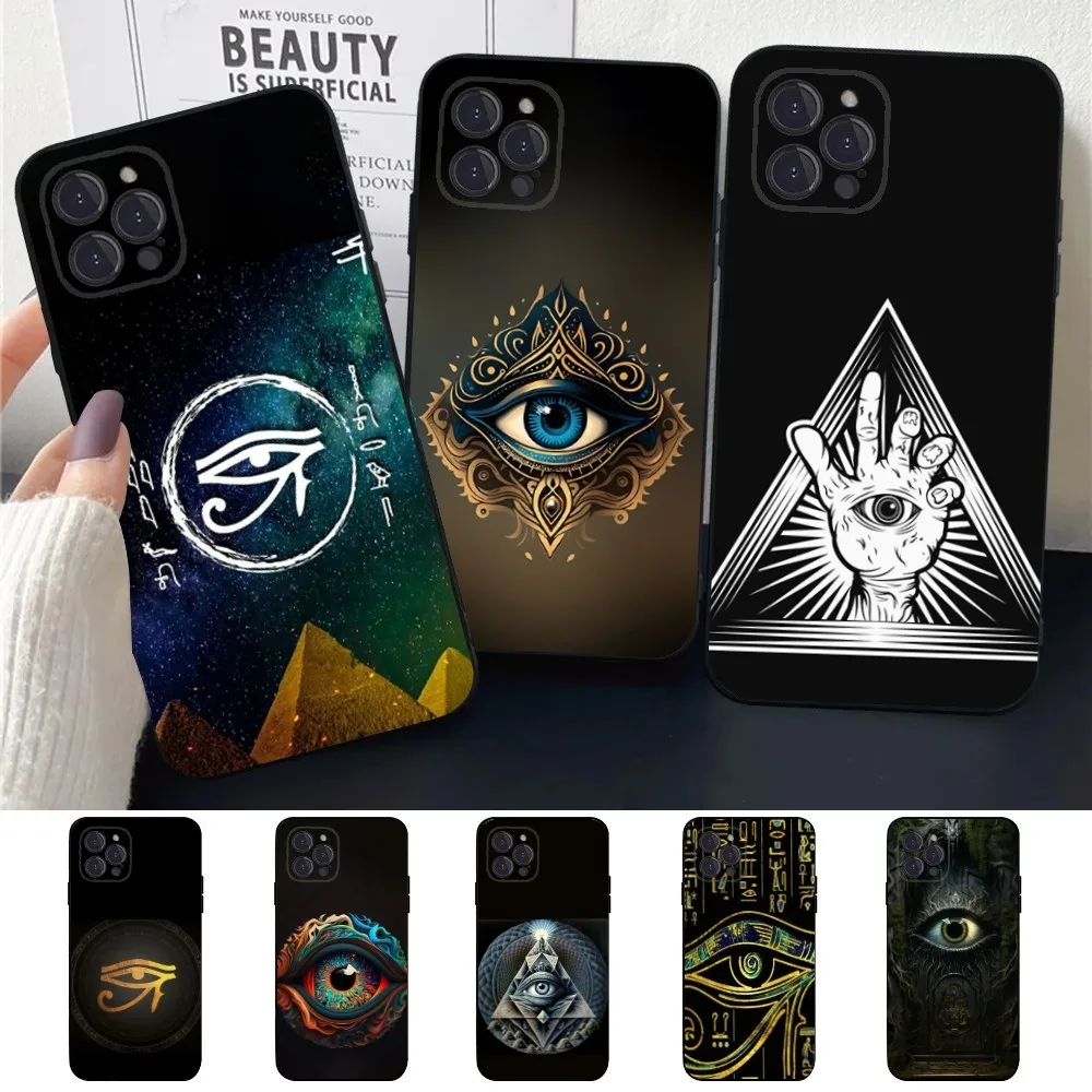 Egyptian Eye of Horus電話ケース、ブラックシリコンカバー、Apple iPhone 13、14、14、14、14、12,11、xs、xr、x、8,7、pro、max、plus、mini