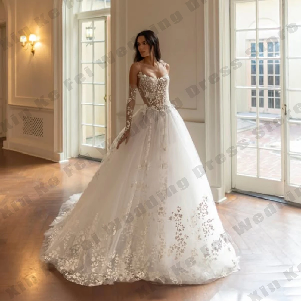 

Elegant Women's Bridal Gowns A-line Lace Stickers Sexy Off Shoulder Sleeveless Princess Wedding Dresses Formal Party Customized