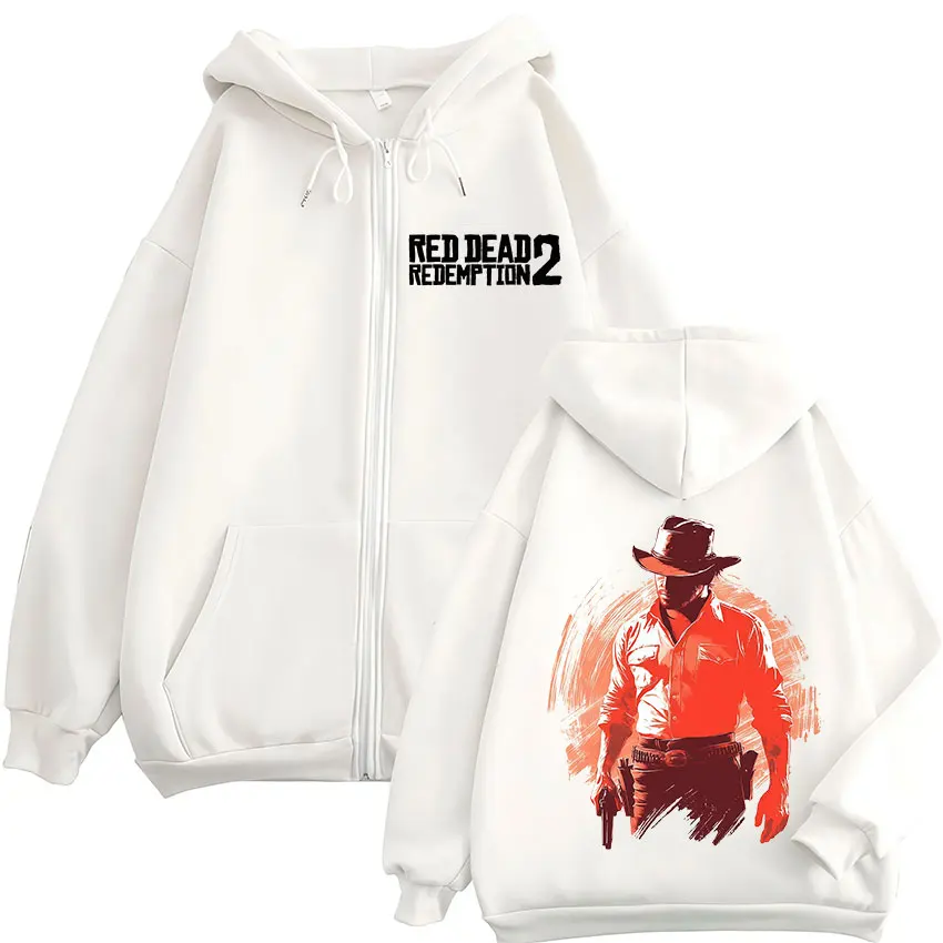 Red Dead Redemption 2 جرافيك زمم هوديي الرجال النساء الرجعية المتضخم سستة بلوزات عادية عالية الجودة سترة قطن هودي