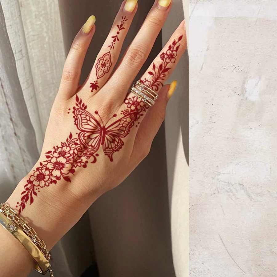وشم يدوي - تصميم بسيط وشم رمضان - فن الجسم المتين الأنيق لمدة 3-5 أيام للنساء لليدين والأقدام - فن الجسم المتين الأنيق