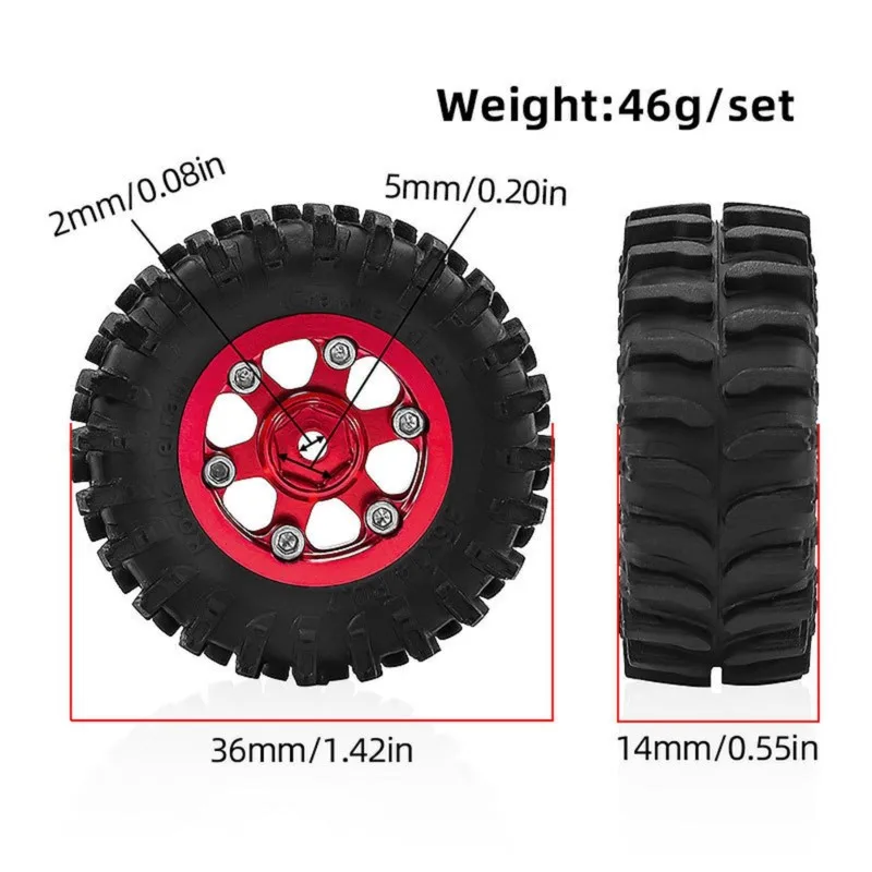 ABXE-RC Car 1/30 SCX30 Ascent-32 0.7 Inch Wheel Hub Beadlock Wheel Tire Set- 4Pcs Upgraded Replacement Parts Accessory