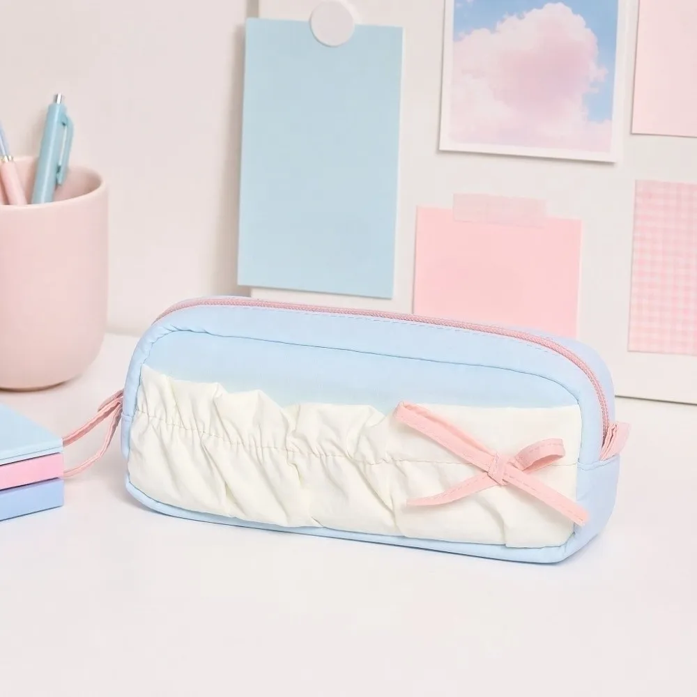 Ruffle Pen Bag Bow Cloud Stationery Bag with Lanyard Desktop Storage Korean Cloud Pencil Case Large Capacity Bowknot