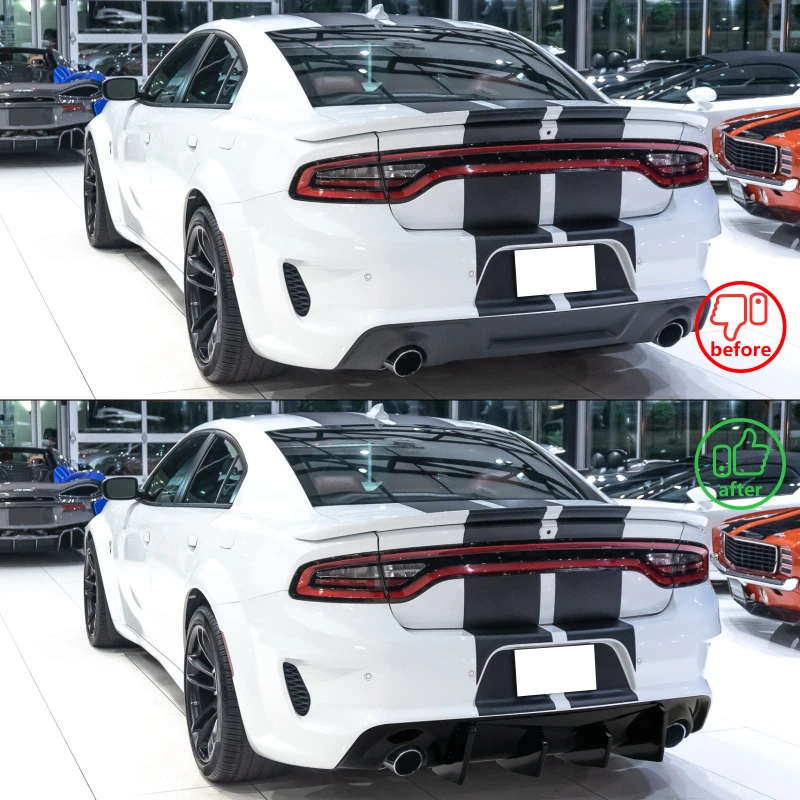 Widebody فقط لامع أسود المصد الخلفي الناشر الشفاه V2 نمط ل شاحن دودج 2020 ~ 2023 شفة ممتصة للصدمات الخلفية مع 4 زعانف القرش جزء