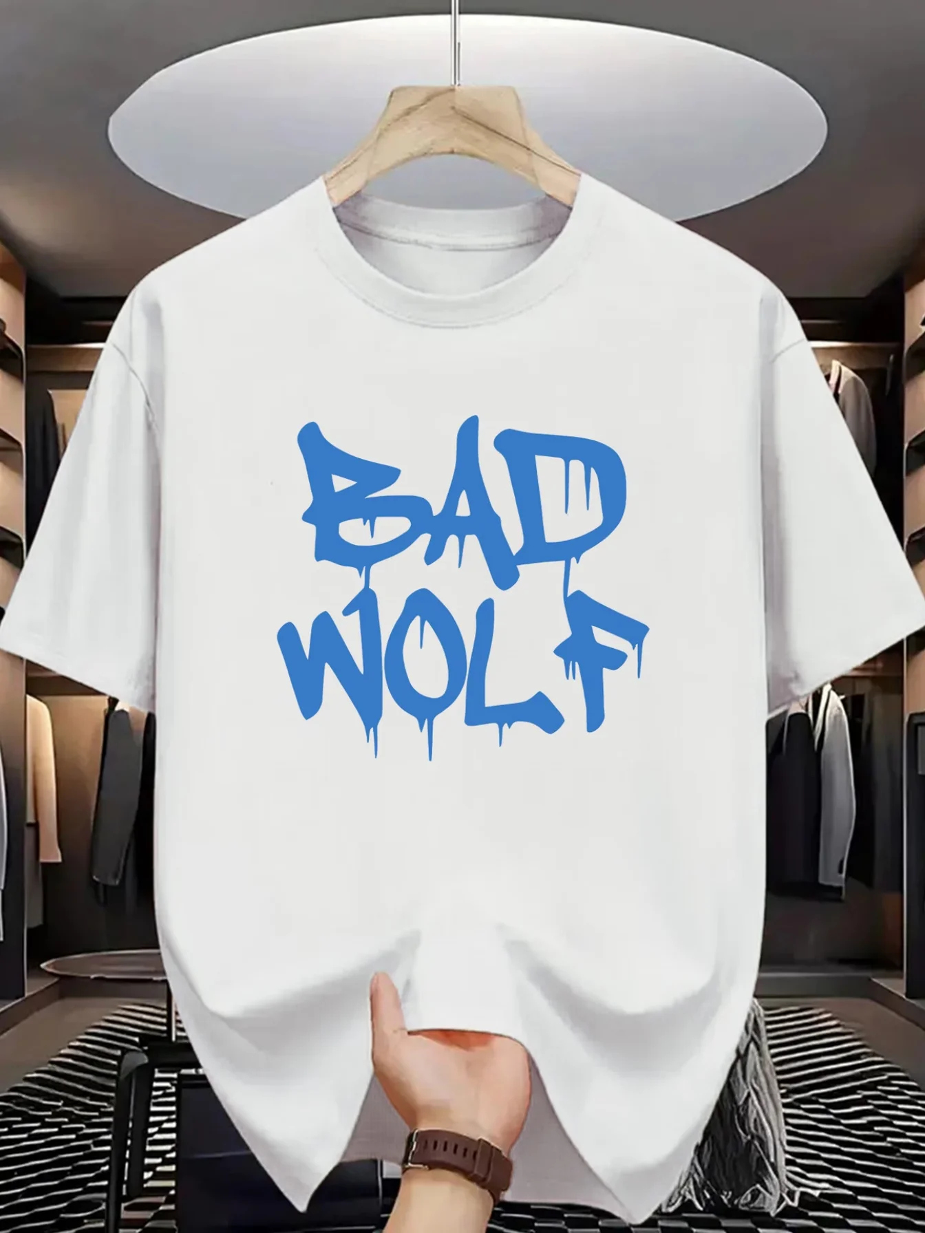 Bad Wolf Streetwear T-Shirt - Bad Wolf Print Short Sleeve Round Neck Casual Summer Top, Machine Washable Non- Suitable for Young Daily Outfits & Urban Fashion