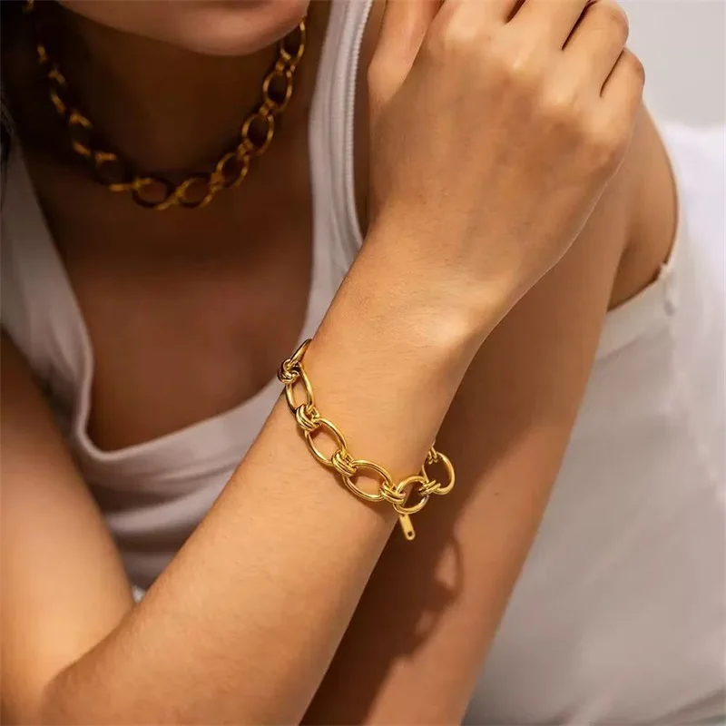 EILIECK 316L Edelstahl Metallketten-Halskette Armband für Damen Modisches Collier Wasserbeständiges Modeschmuck-Set – Detail 15