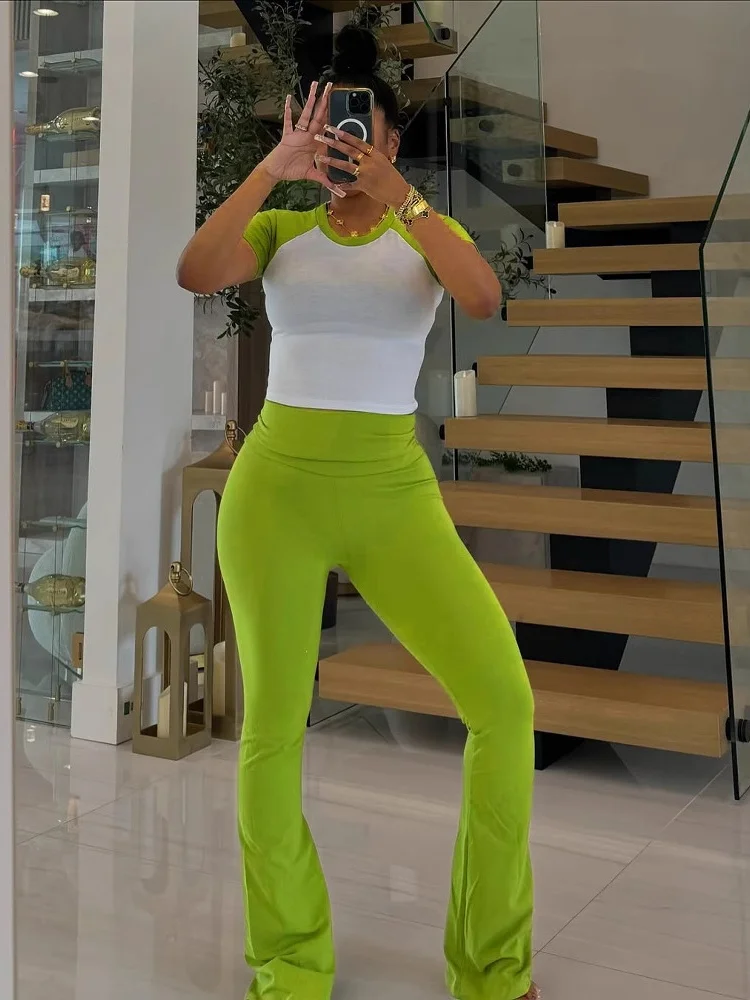 

Three Sisters 2025 Summer New Fashion Contrast Raglan Sleeve Casual Sports Yoga Pants Fresh Comfort Two Piece Sets Wholesale