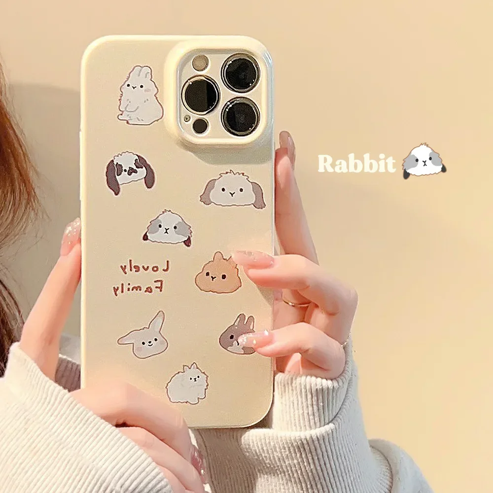 Cute puppy rabbit cat bunny friends cartoon Phone case For iPhone 16 15 14 13 12 11 Pro Max 14 15 16 Plus case Sweet gloss cover