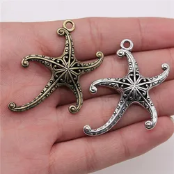 WYSIWYG 2pcs 45x43mm 3D Hollow Starfish Charm Fashion 3D Starfish Charm 3D Hollow Starfish Pendants Antique Silver Color