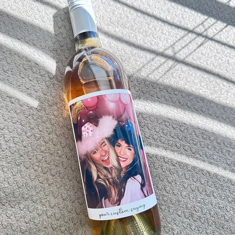 Personalized Photo Text Wine Bottle Label Stickers, Custom Photo Wine Bottle Label Stickers, Creative Party Decorations, Party Favors, Suitable for Birthday, Birthday Party Gifts, Engagement, Wedding, Anniversary Gifts