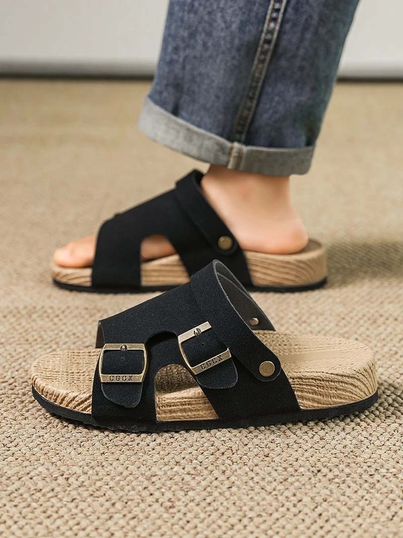 

Men's Summer 2026 Wearable Indoor Outdoor Sports Slippers Anti-slip Wear-resistant Driving Thong Sandals Low Cut PU Material