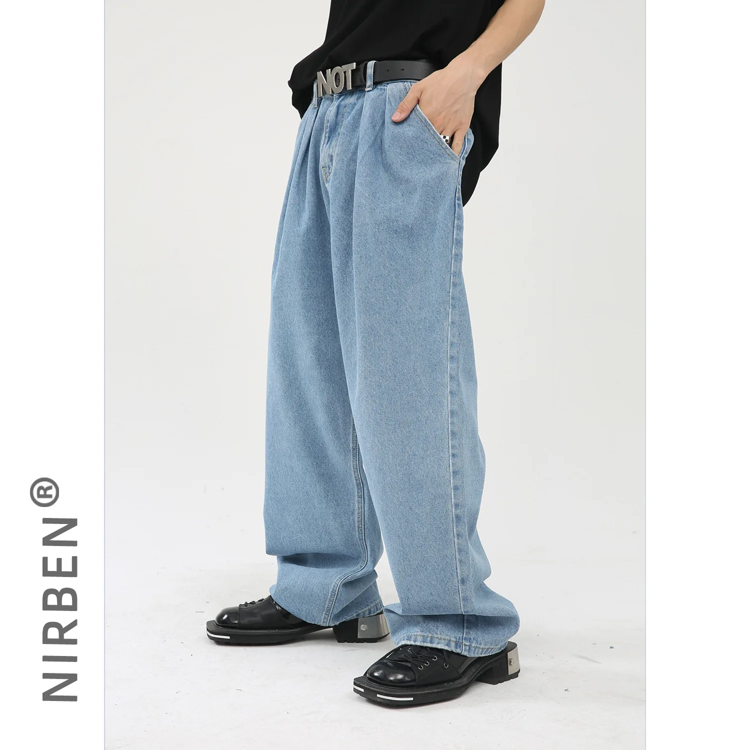 Denim Wide-leg Jeans Men's Loose Straight Drape Thin Dad Mopping Pants