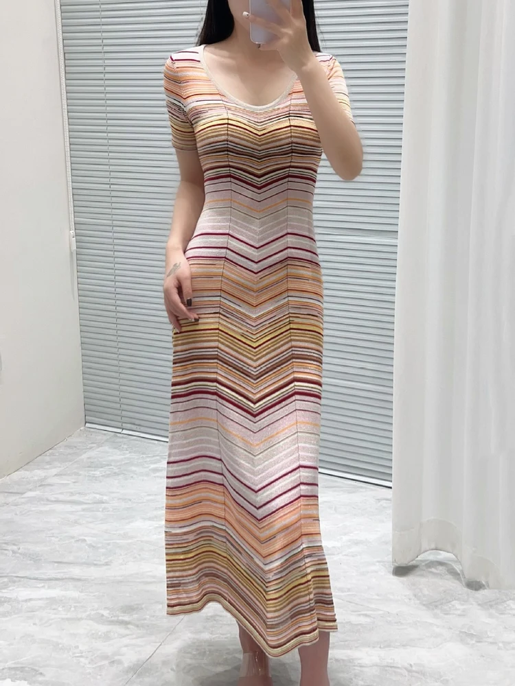 Ele Long Svel Summer Dr iny Tead Heavy Embroidery  Wave Pattern Slimming Holiday Dr for Women