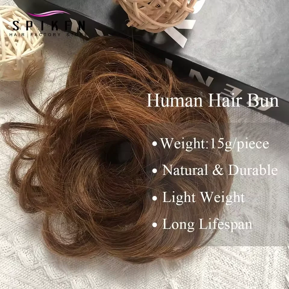 Panini per capelli umani disordinati Estensione updo reale arruffato Pezzo di capelli per panino riccio naturale con fascia elastica Estensioni per coda di cavallo