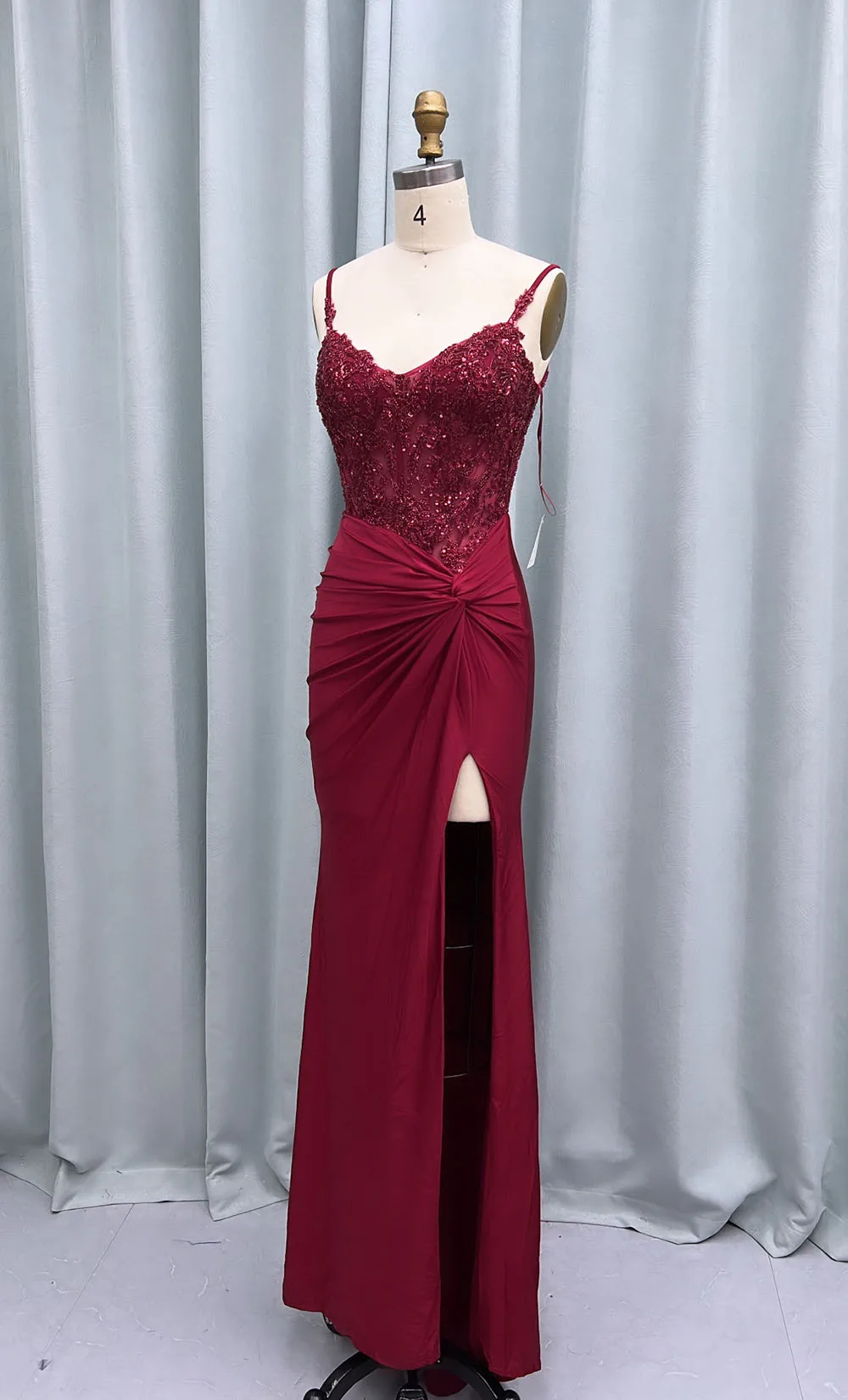 YQLNNE Sexy Green High Slit Long Prom Dresses Spaghetti Embroidery Beading Mermaid Evening Party Gown