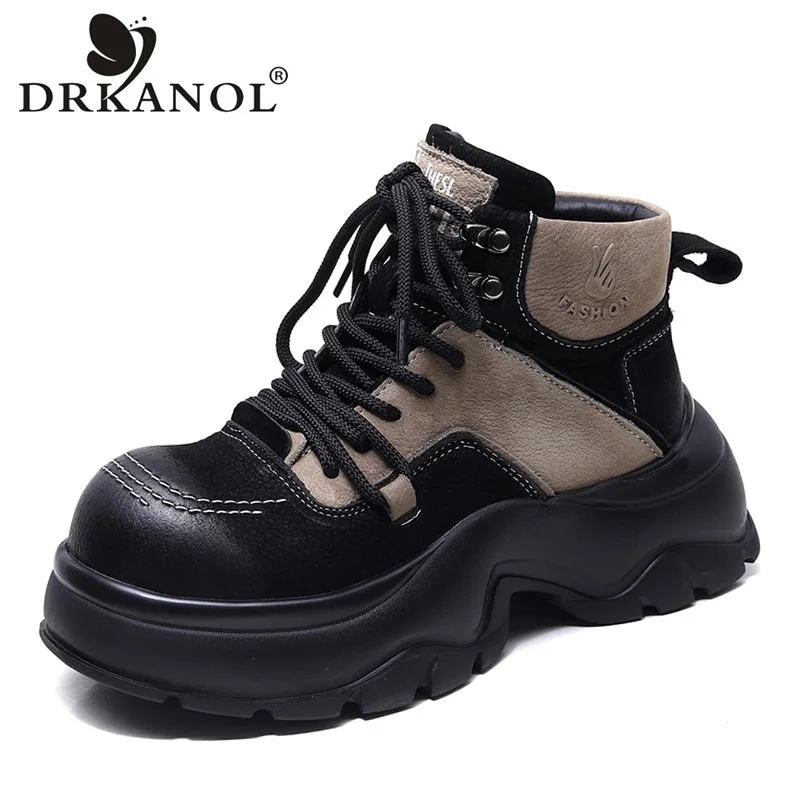 DRKANOL 2024 Mixed Colors Height Increasing Boots Women Thick Heel Platform Genuine Leather Ankle Boots Women Winter Warm Shoes