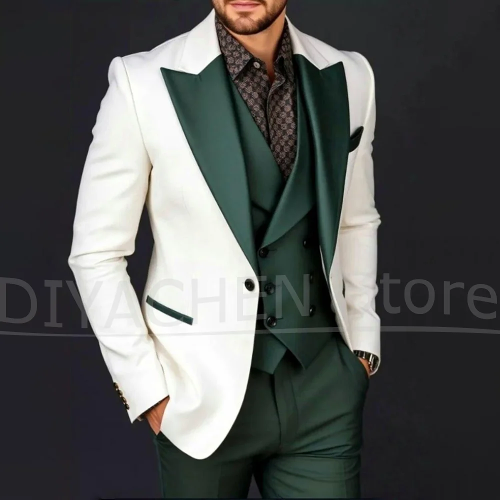 

Men's Peak Lapel Suit Set with One Button Slim Fit Groom Wear (Blazer+Vest+Pants) Formal Wedding Party Prom Tuxedos 3 Piece